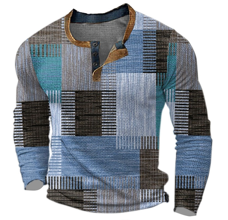 Herre Henley Strik Top – Knap-krave Langærmet Lag til Efterår og Vinter