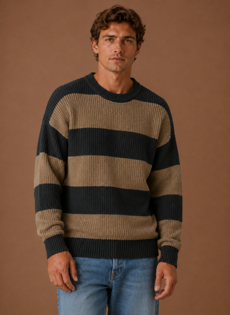 Herre Stribet Strik Sweater – Crew Neck Pullover | Areleon