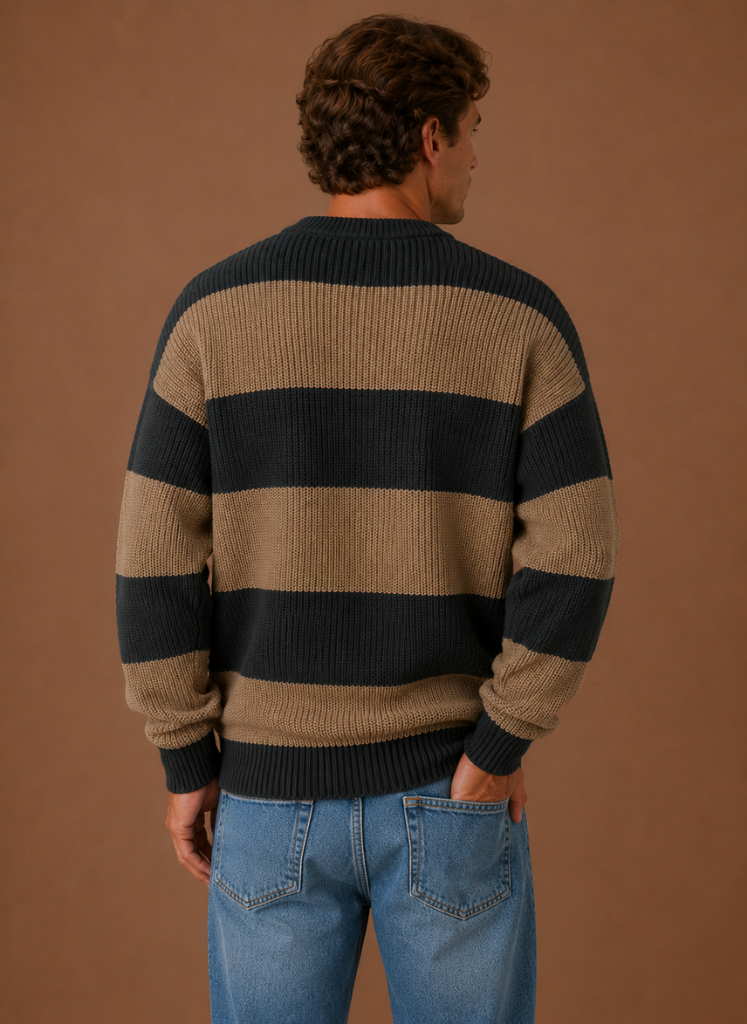 Herre Stribet Strik Sweater – Crew Neck Pullover | Areleon
