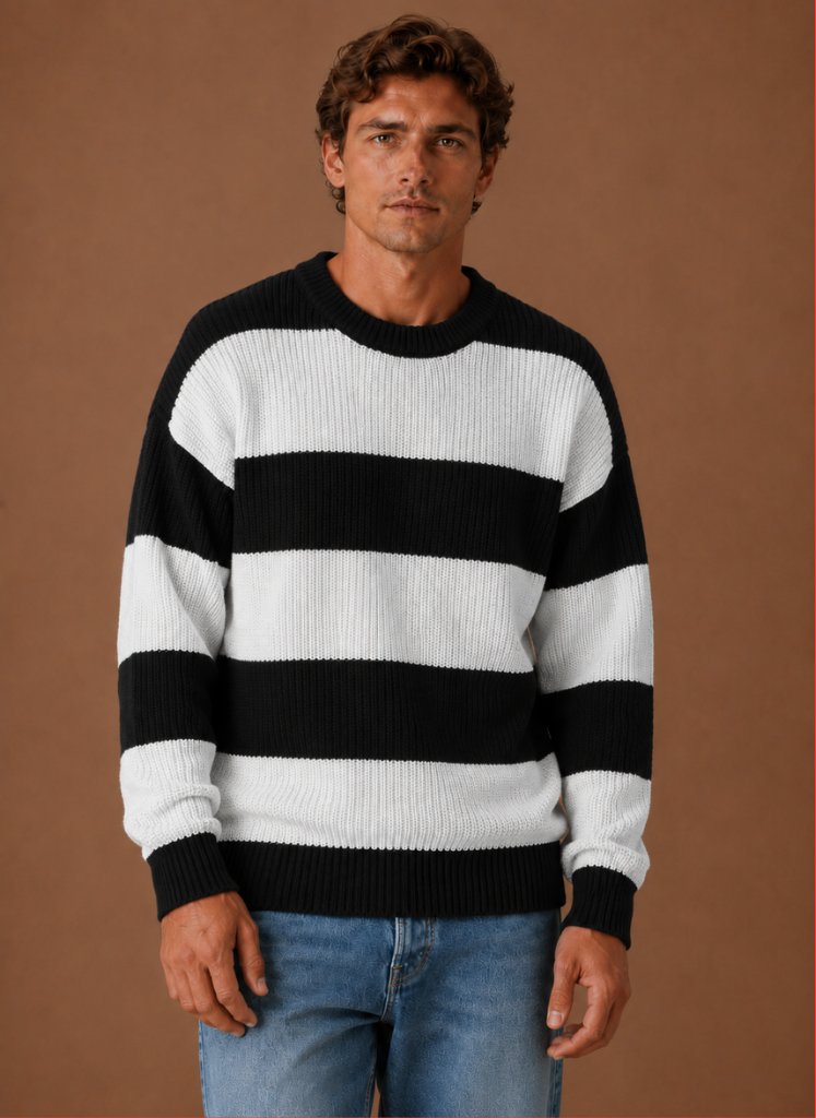 Herre Stribet Strik Sweater – Crew Neck Pullover | Areleon