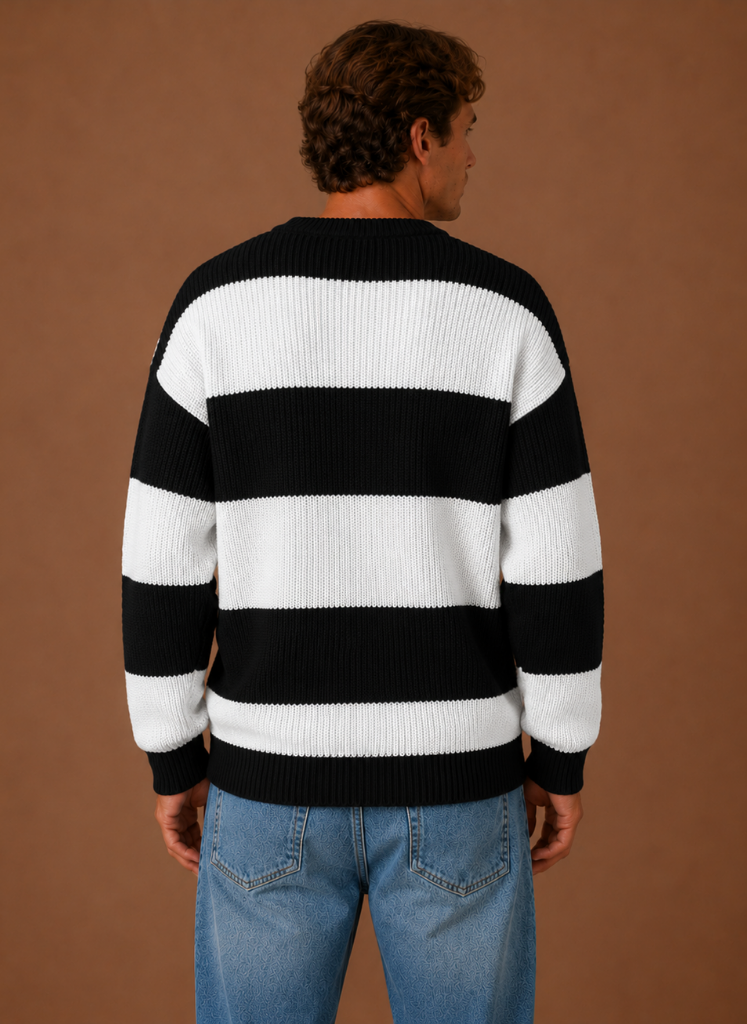 Herre Stribet Strik Sweater – Crew Neck Pullover | Areleon