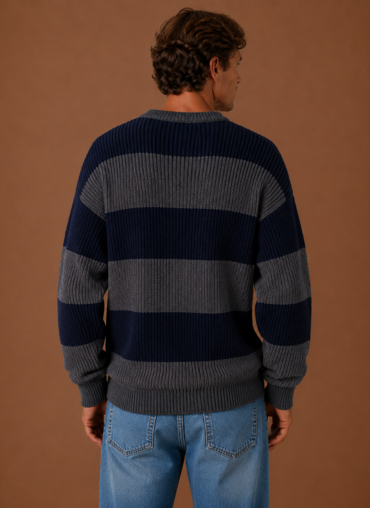 Herre Stribet Strik Sweater – Crew Neck Pullover | Areleon