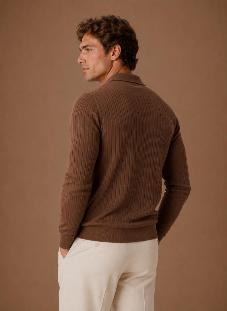 Herre Ribbet Strik Polo Sweater Smart Casual Pullover | Areleon