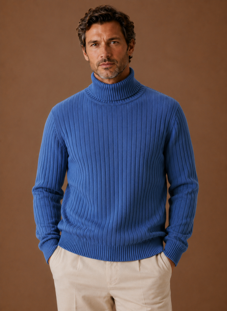 Herre Ribbede Turtleneck Sweater Blød Pullover | Areleon