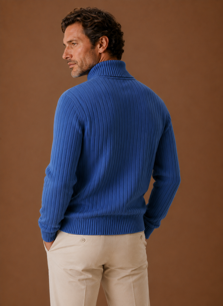 Herre Ribbede Turtleneck Sweater Blød Pullover | Areleon