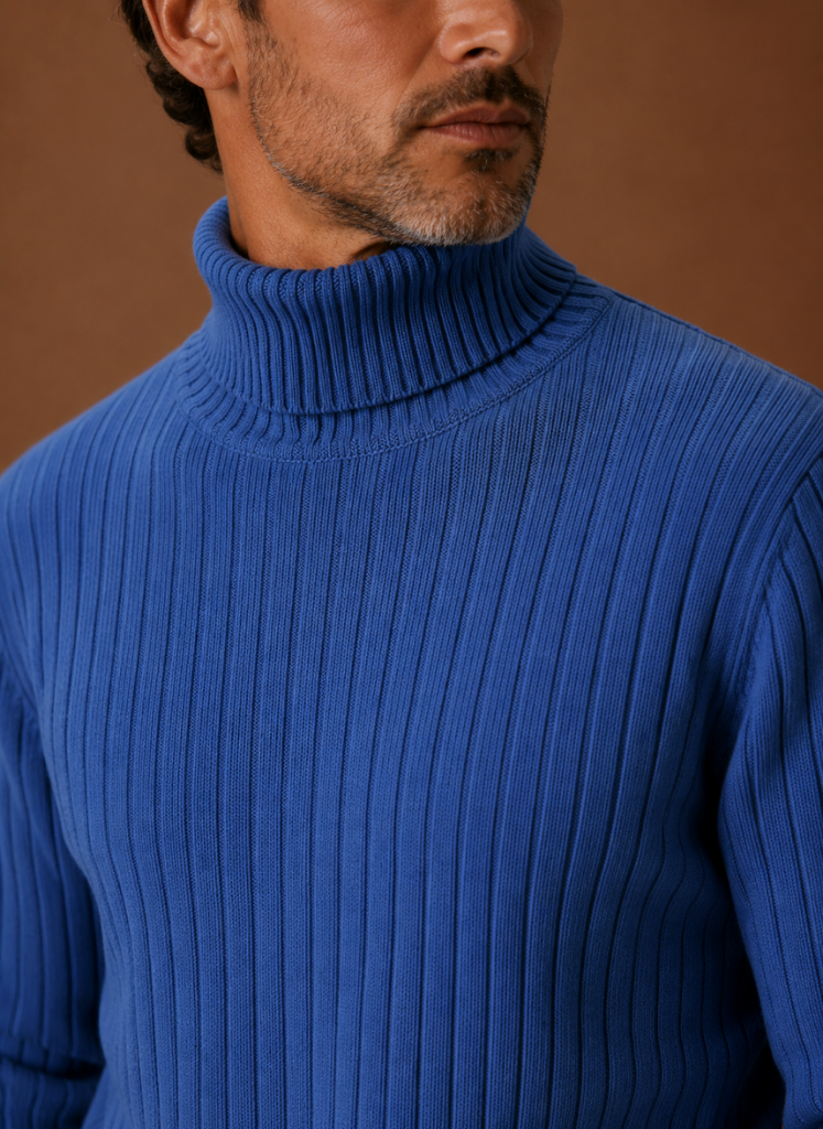 Herre Ribbede Turtleneck Sweater Blød Pullover | Areleon
