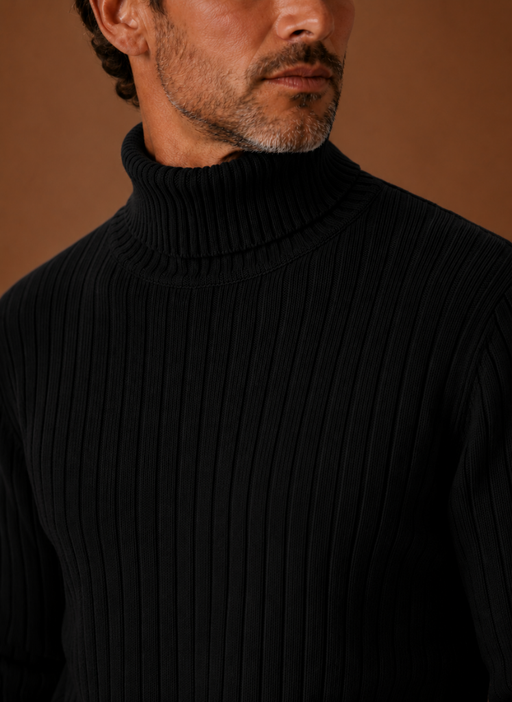 Herre Ribbede Turtleneck Sweater Blød Pullover | Areleon