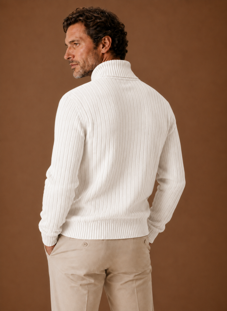 Herre Ribbede Turtleneck Sweater Blød Pullover | Areleon