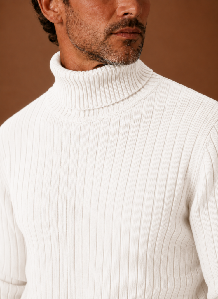 Herre Ribbede Turtleneck Sweater Blød Pullover | Areleon