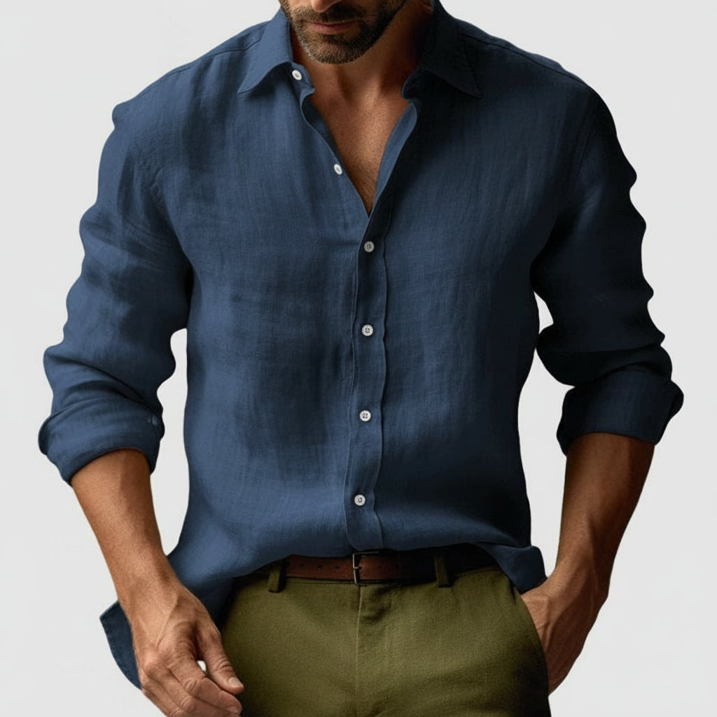 Herre Vintage Inspireret Langærmet Skjorte – Afslappet Button-Up Stil til Sommer