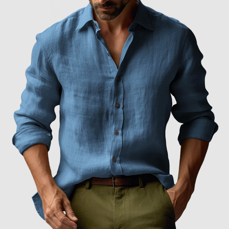 Herre Vintage Inspireret Langærmet Skjorte – Afslappet Button-Up Stil til Sommer