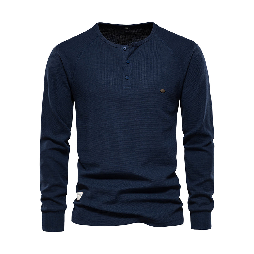 Herre Langærmet Henley Skjorte Vaffelmønster Casual Fit