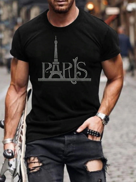 Herre Grafisk T-Shirt Rhinestone Krone Logo Slim Fit Top