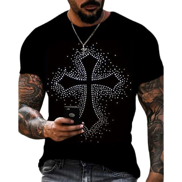 Herre Grafisk T-Shirt Rhinestone Krone Logo Slim Fit Top
