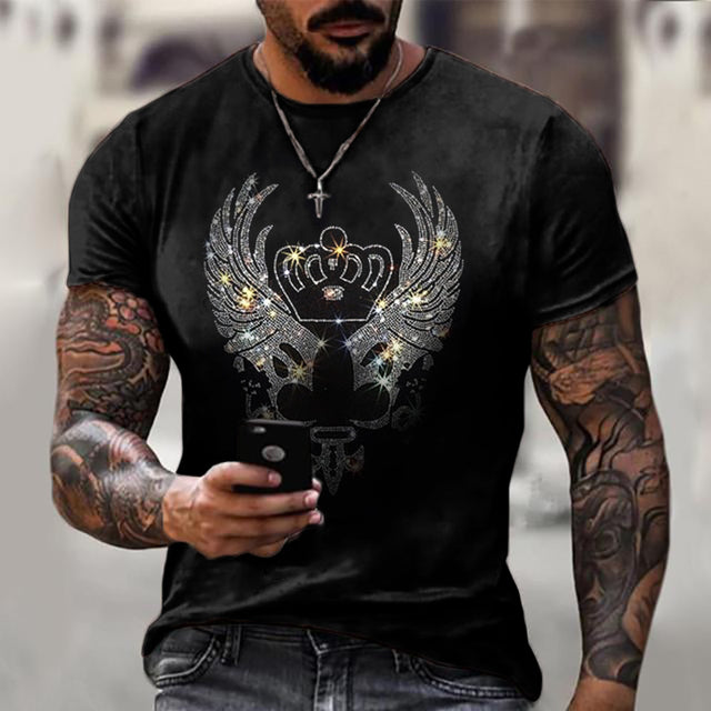 Mænds Grafisk T-Shirt Rhinsten Krone Logo Slim Fit Top