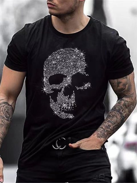 Herre Grafisk T-Shirt Rhinestone Krone Logo Slim Fit Top