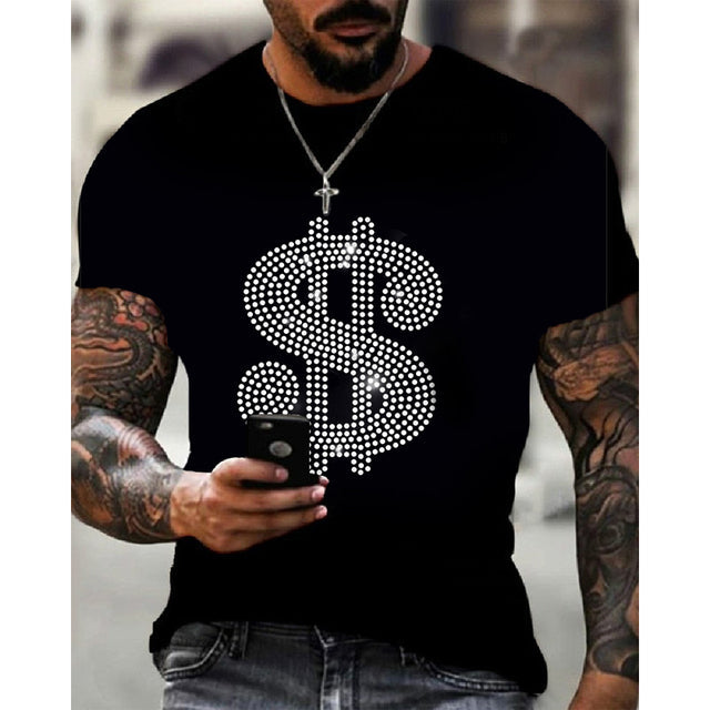 Herre Grafisk T-Shirt Rhinestone Krone Logo Slim Fit Top