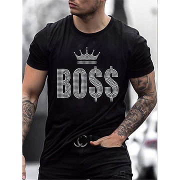 Herre Grafisk T-Shirt Rhinestone Krone Logo Slim Fit Top