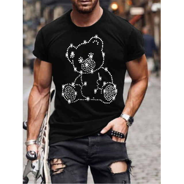 Mænds Grafisk T-Shirt Rhinsten Krone Logo Slim Fit Top