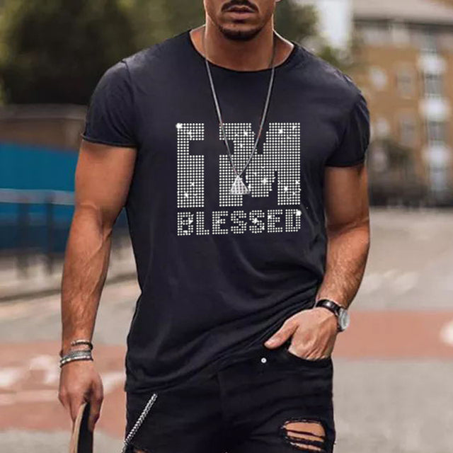 Herre Grafisk T-Shirt Rhinestone Krone Logo Slim Fit Top