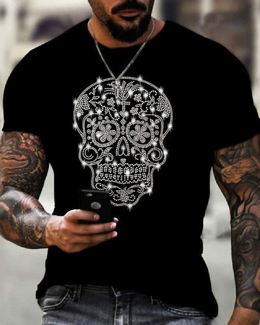 Herre Grafisk T-Shirt Rhinestone Krone Logo Slim Fit Top