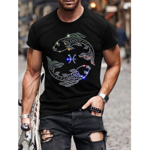 Herre Grafisk T-Shirt Rhinestone Krone Logo Slim Fit Top