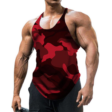 Herres Printed U Neck Racerback Ærmeløs Gym Tank Top