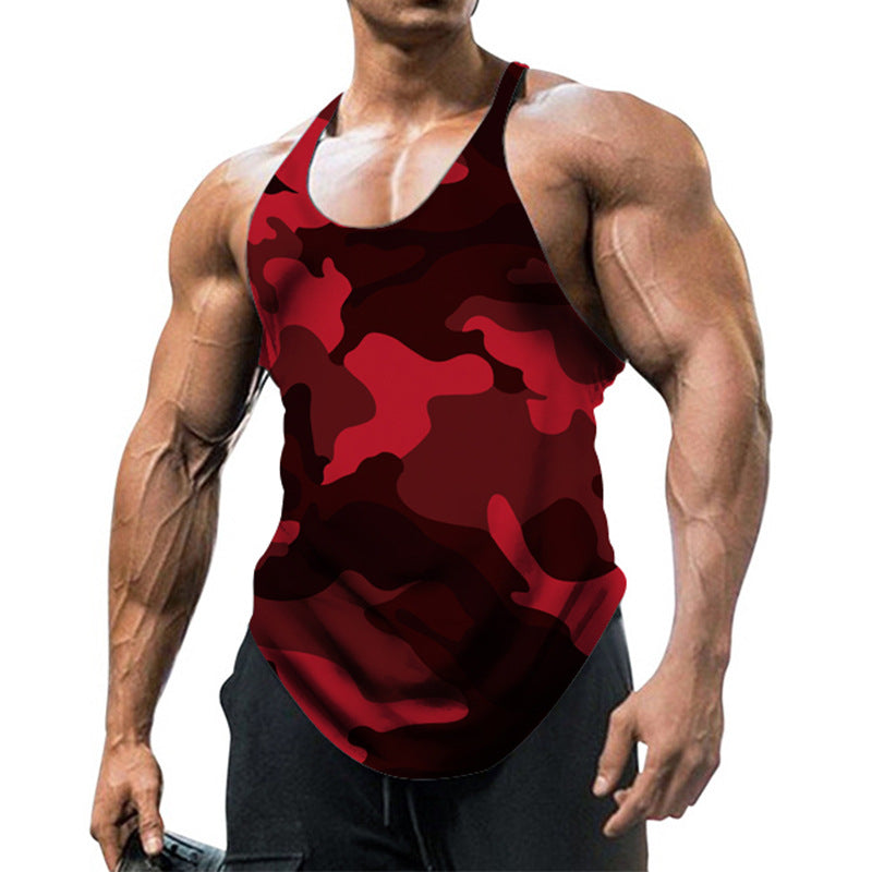 Herres Printed U Neck Racerback Ærmeløs Gym Tank Top