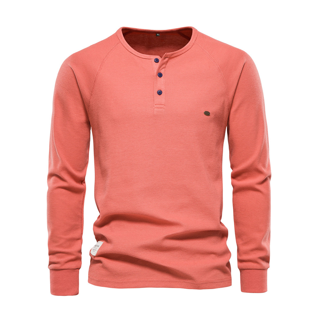 Herre Langærmet Henley Skjorte Vaffelmønster Casual Fit