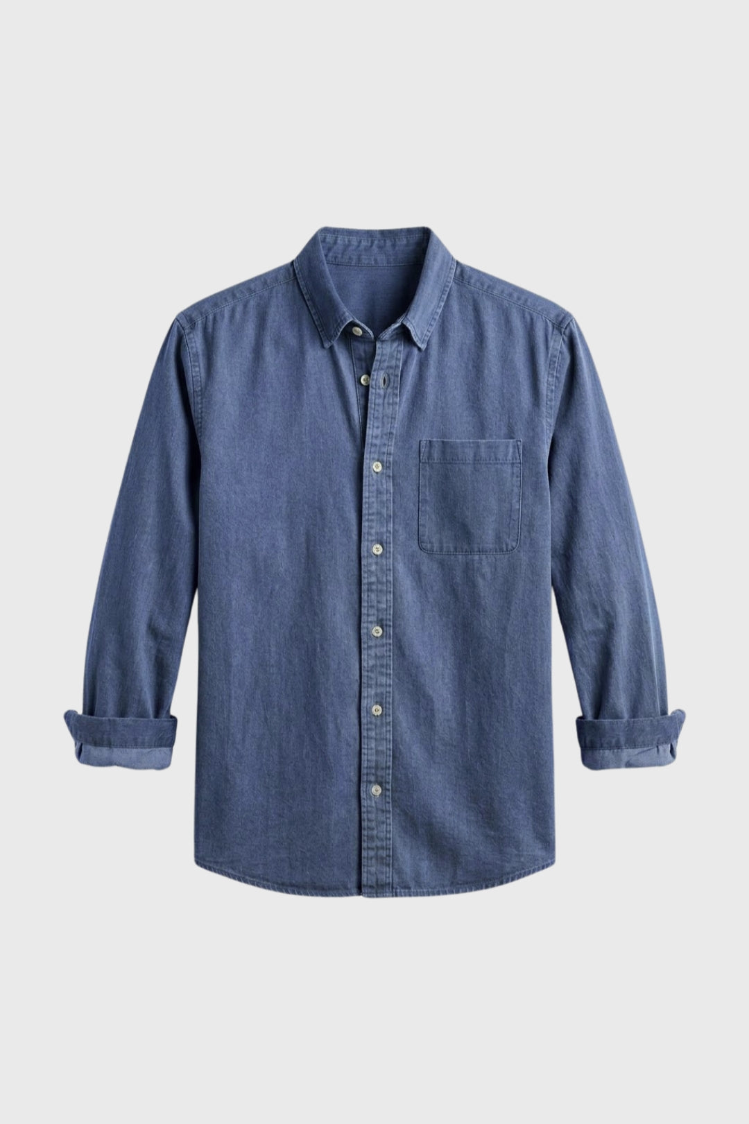 Herre Textured Skjorte Med Rulleærmer og Brystlomme Casual Top