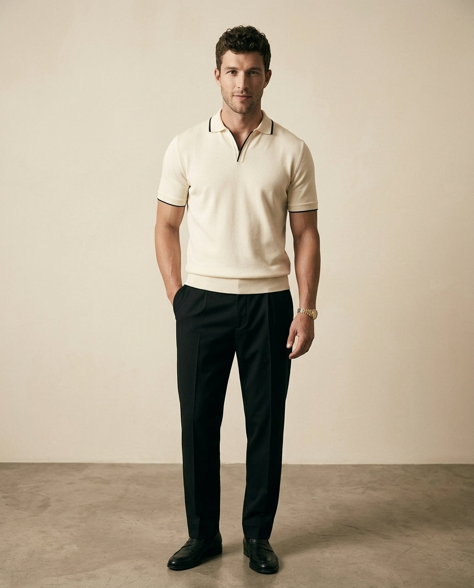 Åben Krave Strikket Polo Shirt