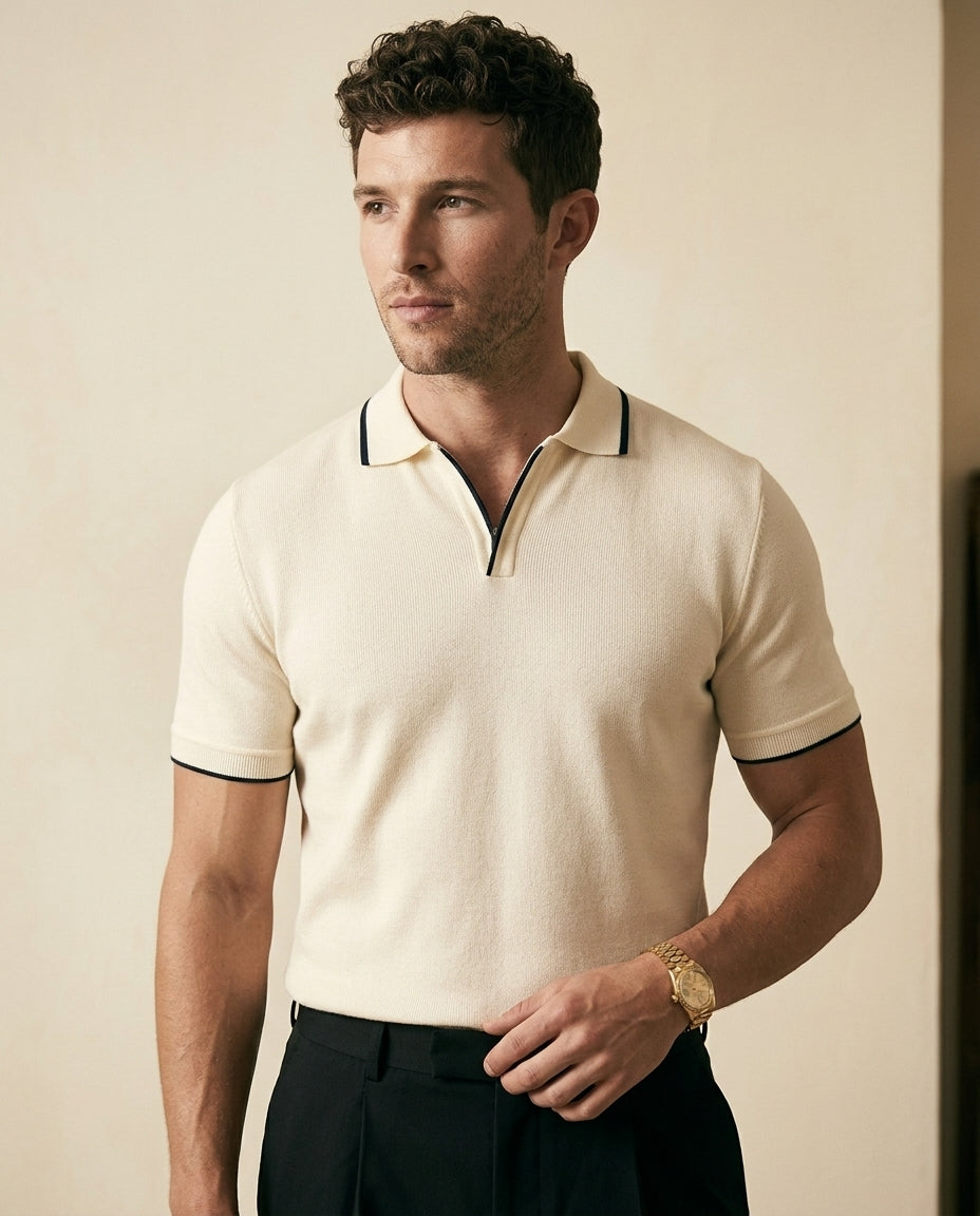 Åben Krave Strikket Polo Shirt
