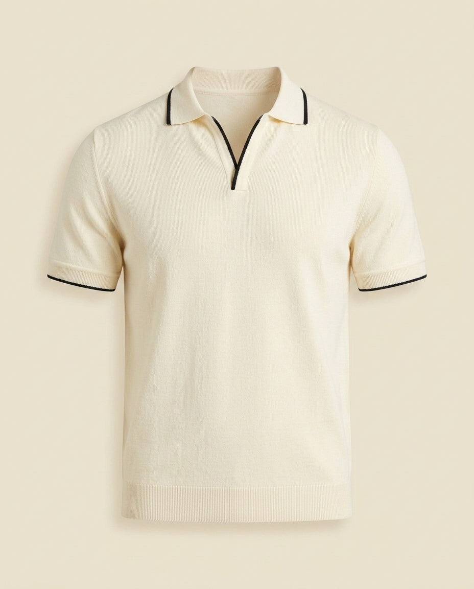 Åben Krave Strikket Polo Shirt