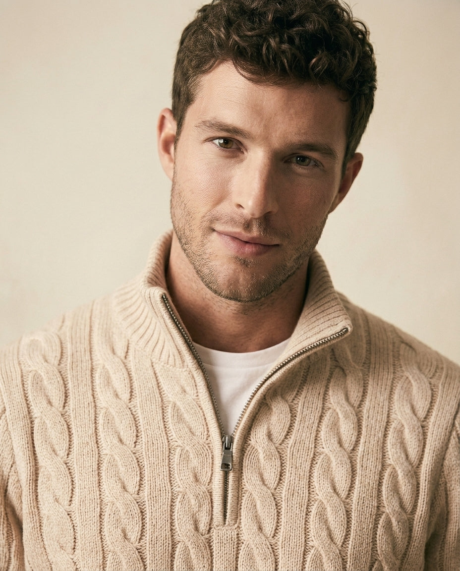 Cable Knit Quarter-Zip & Chino Sæt