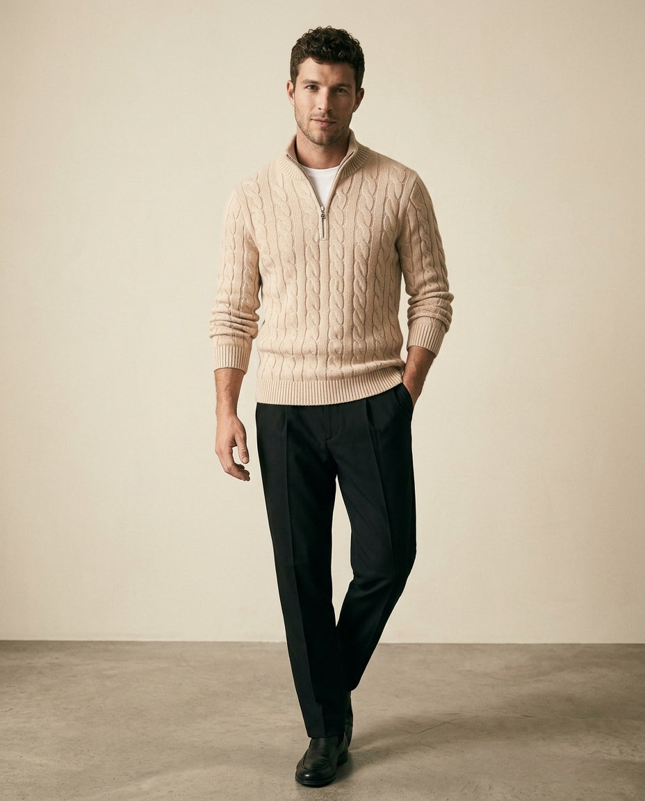 Cable Knit Quarter-Zip & Chino Sæt