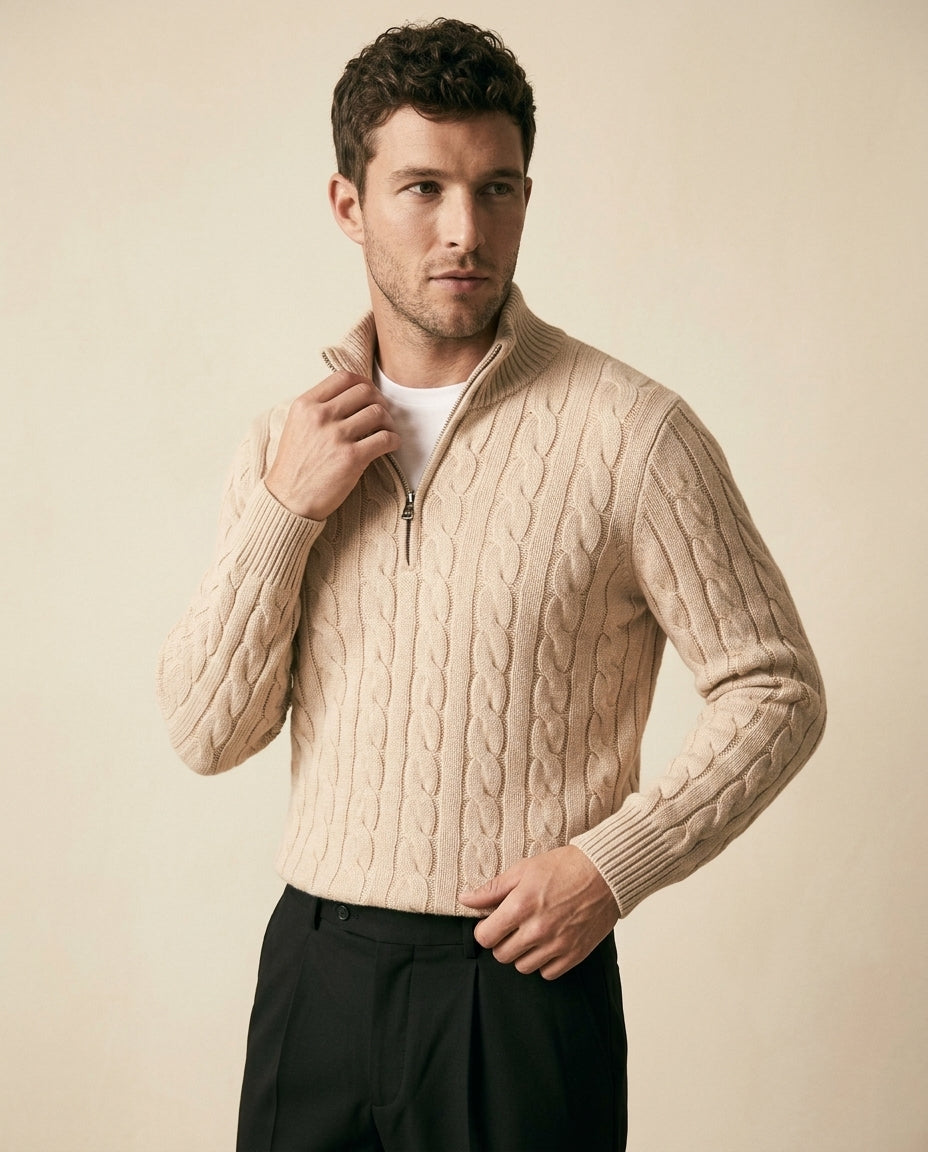 Cable Knit Quarter-Zip & Chino Sæt