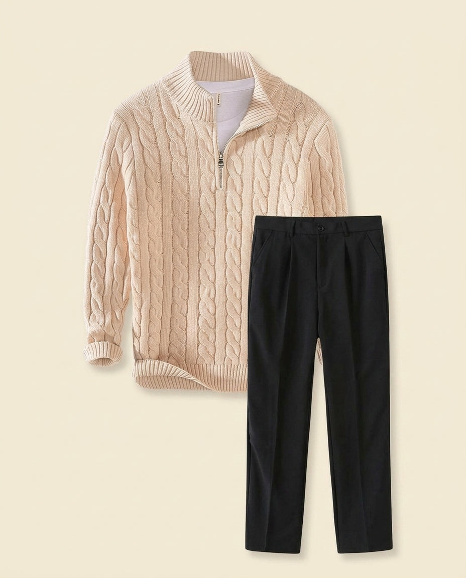 Cable Knit Quarter-Zip & Chino Sæt