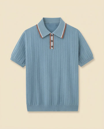 Herringbone Strikket Polo Med Åben Krave