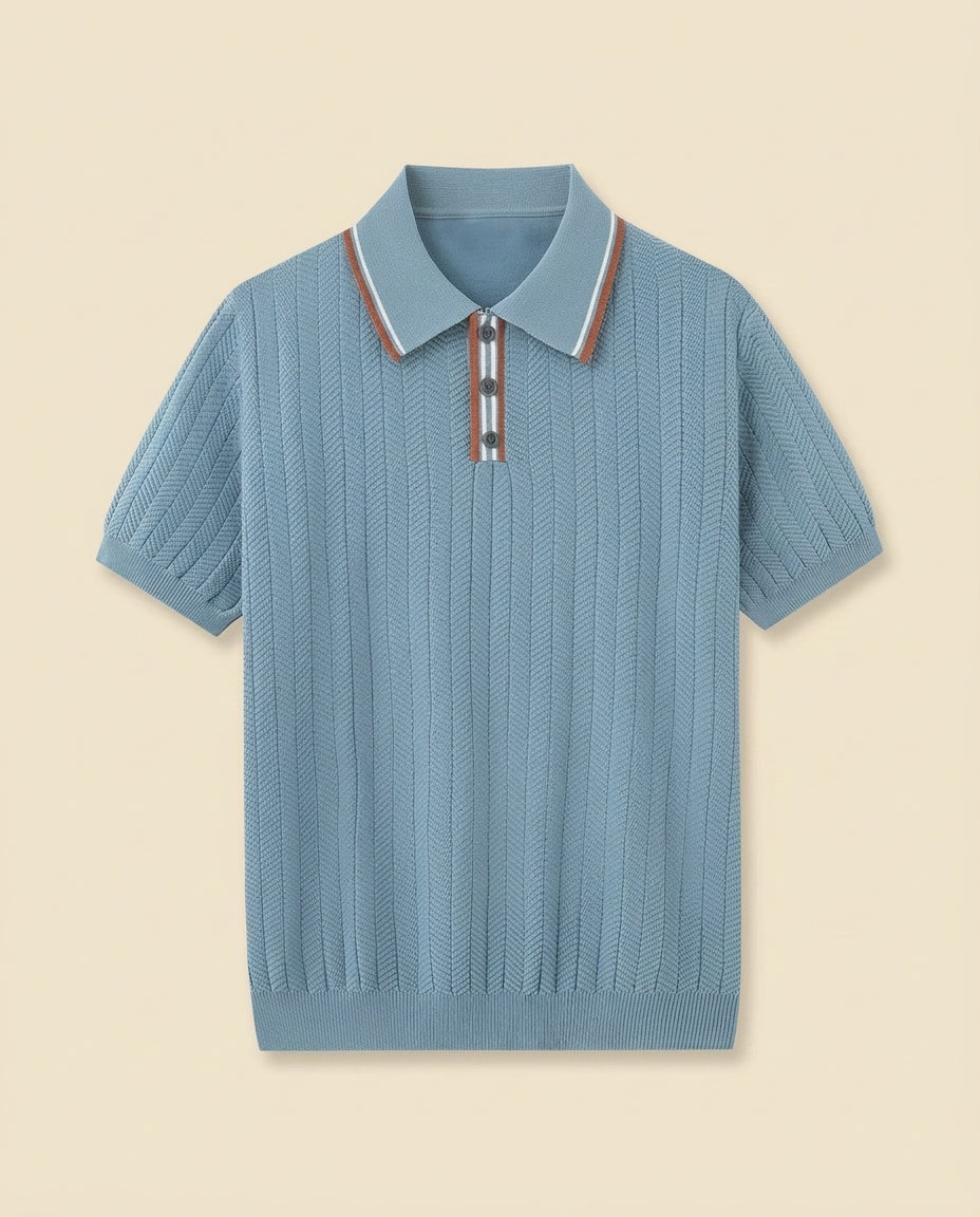 Herringbone Strikket Polo Med Åben Krave