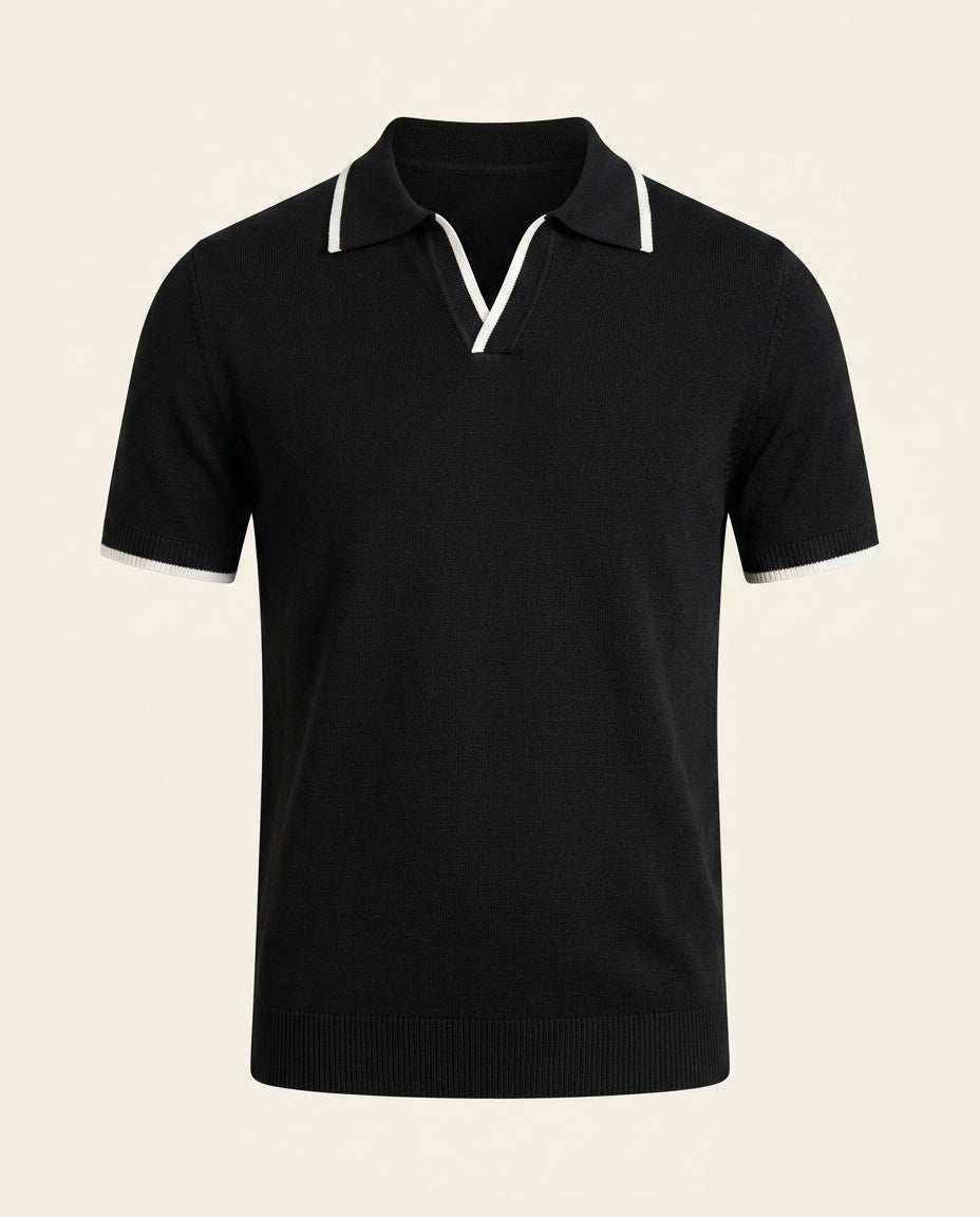 Åben Krave Strikket Polo Sort