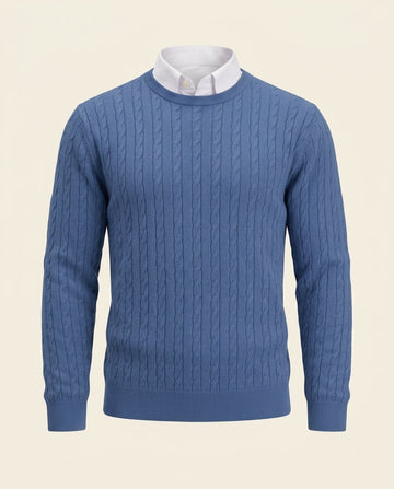 Kabelstrik Crewneck Sweater Stålblå