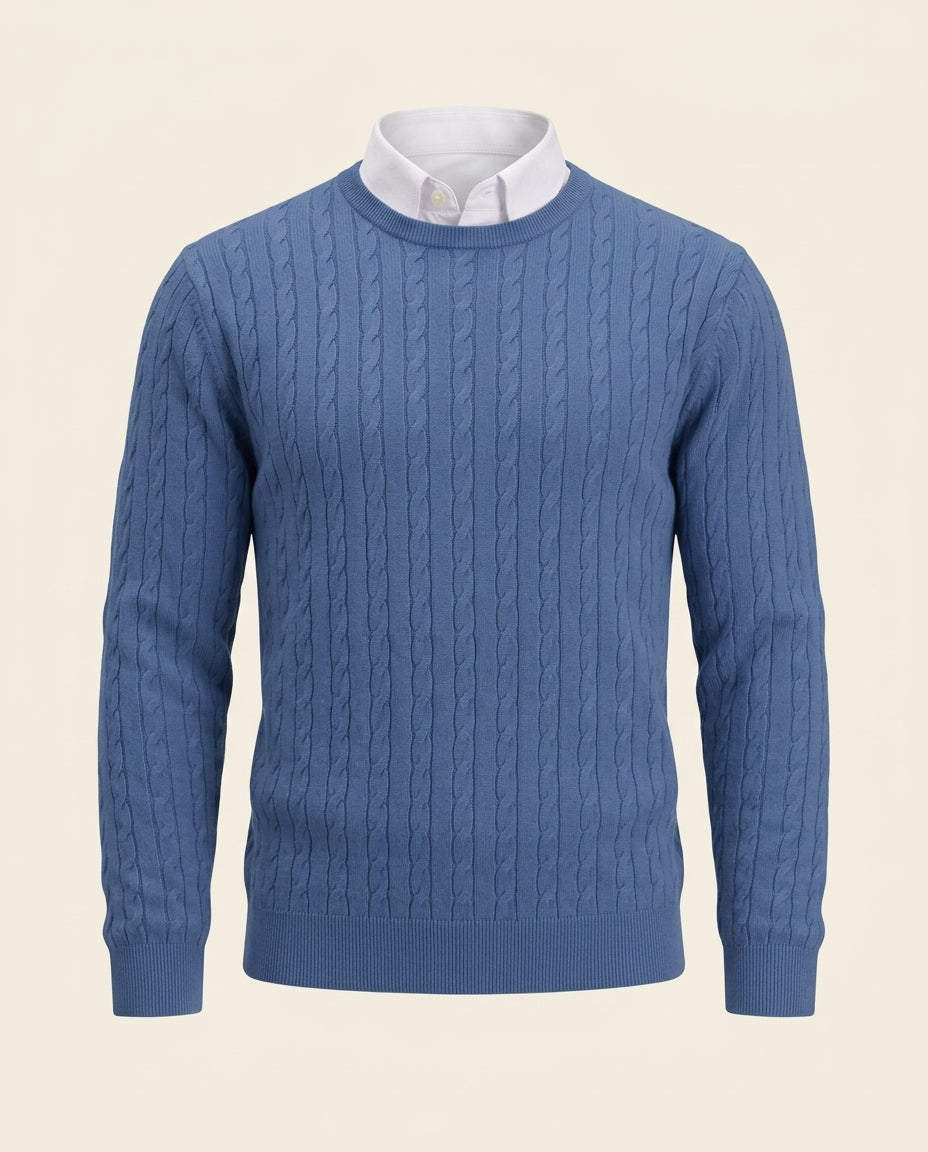 Kabelstrik Crewneck Sweater Stålblå