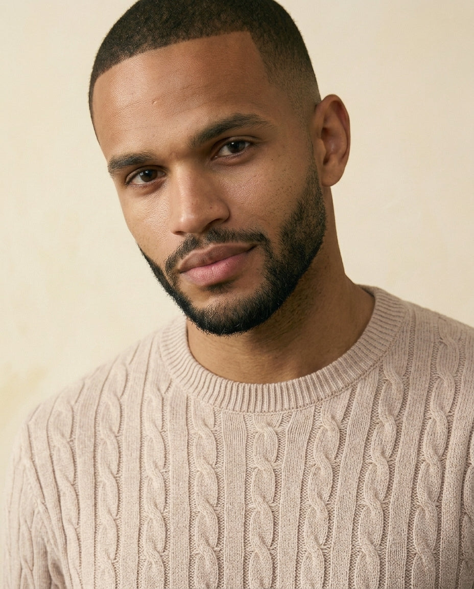 Kabelstrikket Crewneck Sweater Taupe