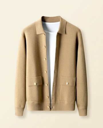 Strikket Cardigan Skjorte Jakke Kamel