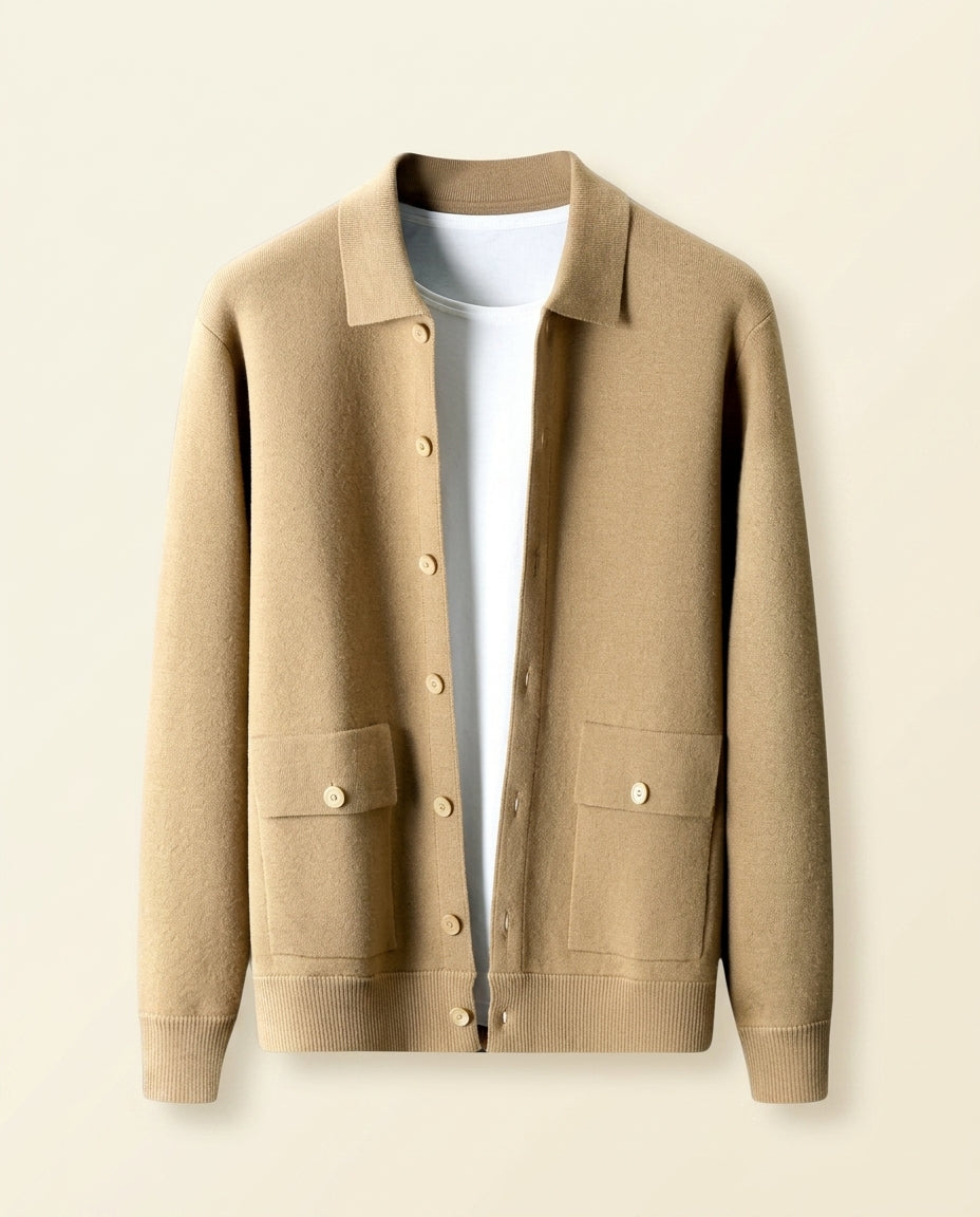 Strikket Cardigan Skjorte Jakke Kamel