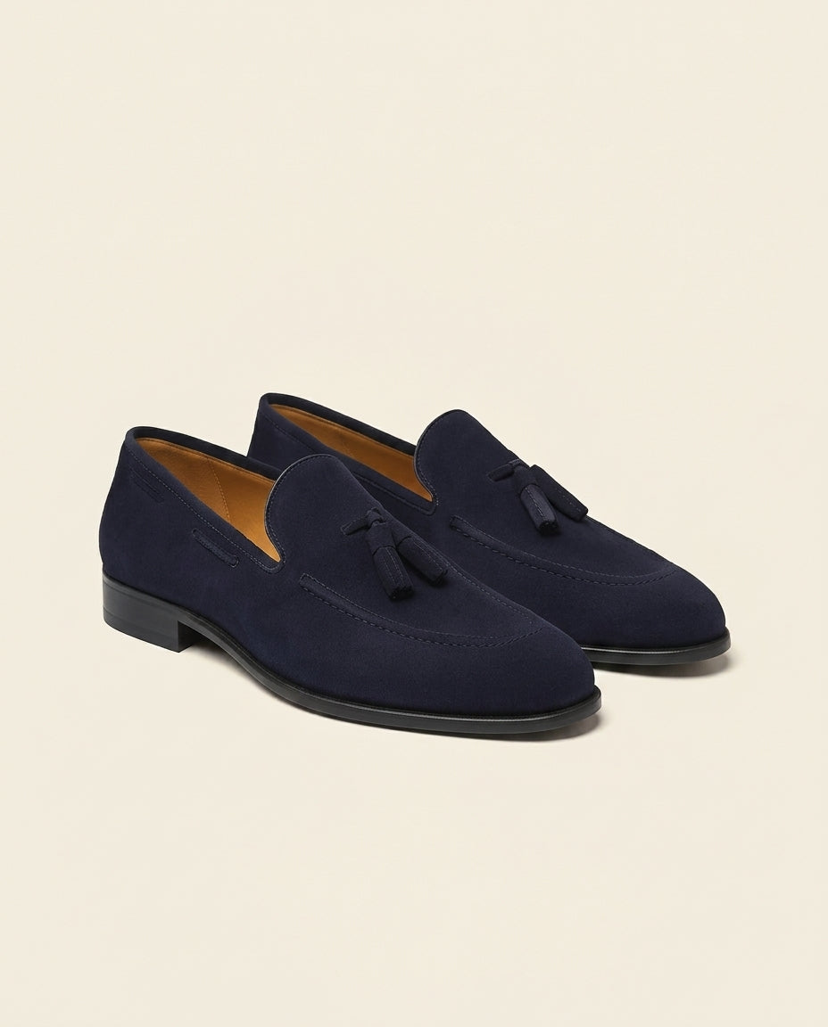 Suede Tøfler med Frynser Navy
