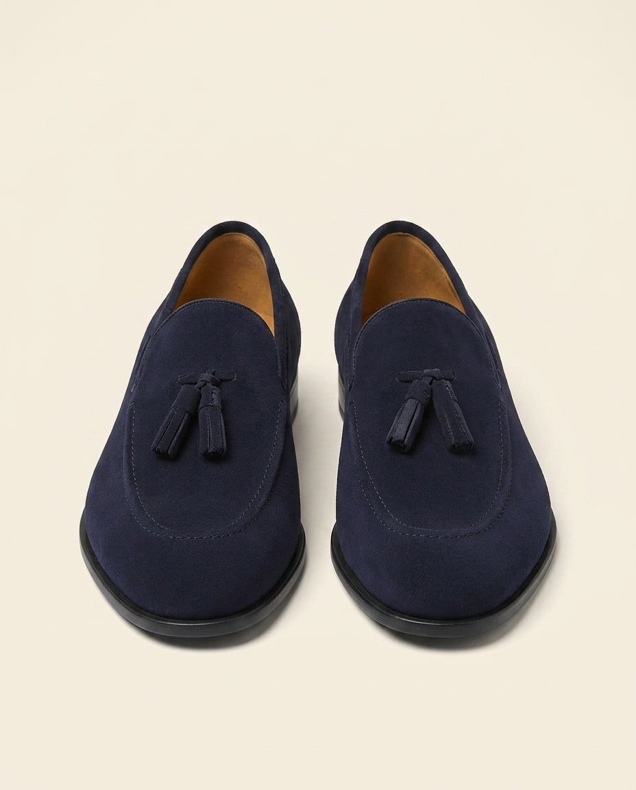 Suede Tøfler med Frynser Navy