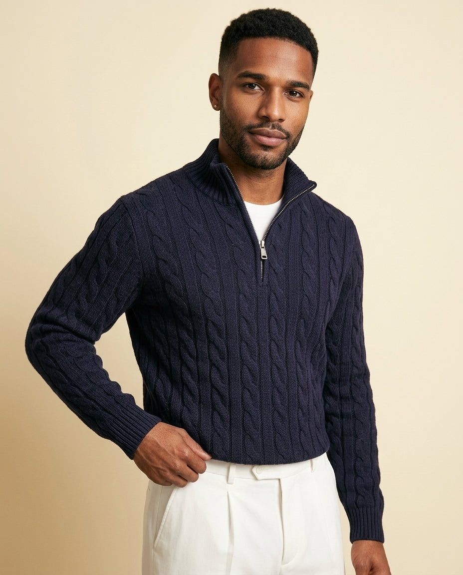 Kabelstrik Zip & Hvid Chino Sæt Navy