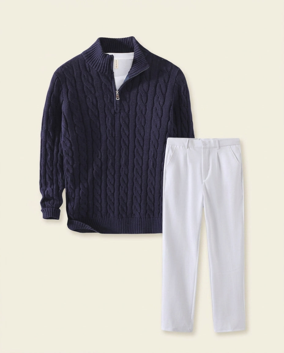 Kabelstrik Zip & Hvid Chino Sæt Navy