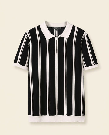 Stripe Zip Polo Shirt Sort Hvid